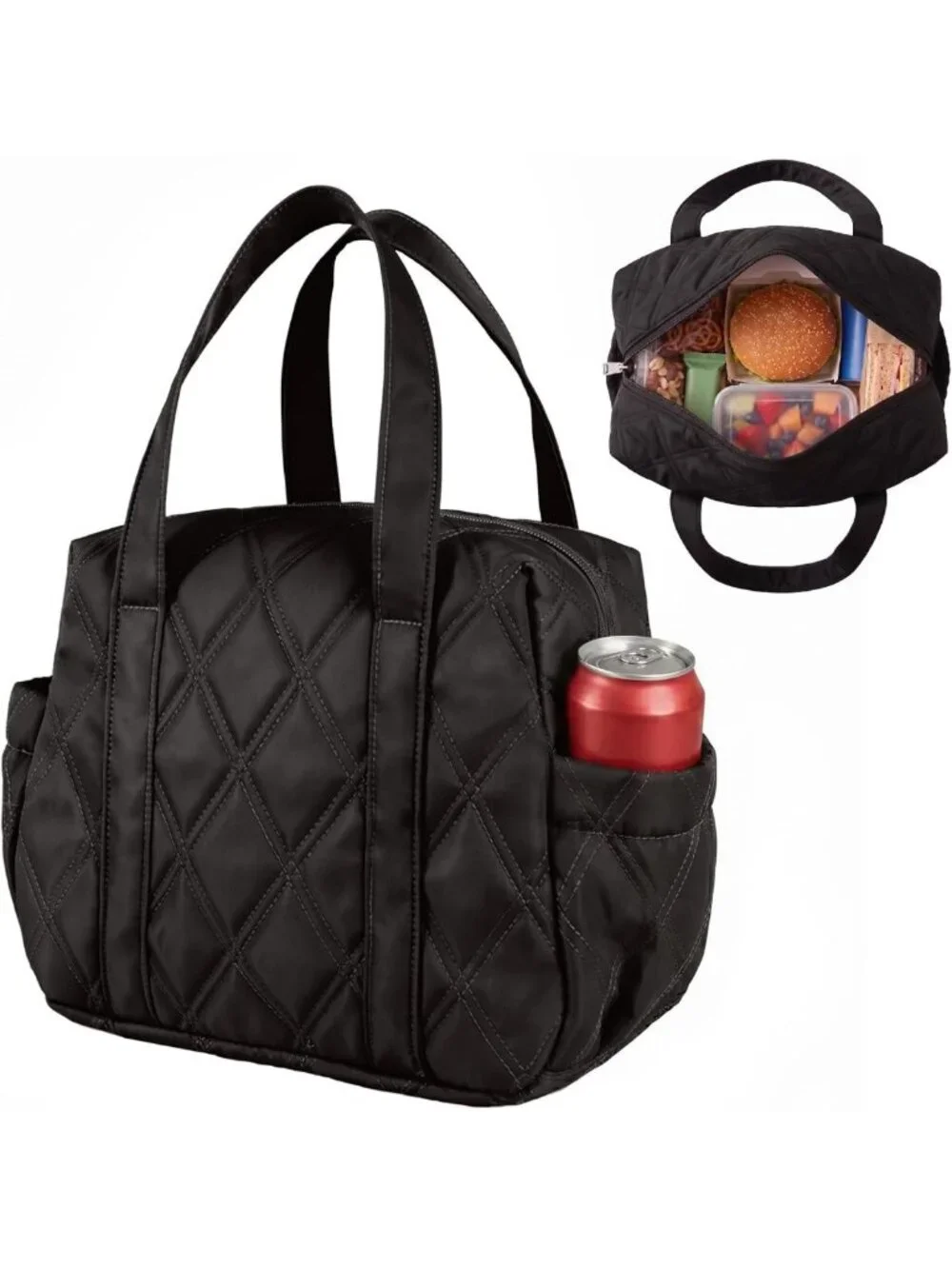 Insulated Quilted Puffer Lunch Bag, Leak-Resistant Tote for Work, School